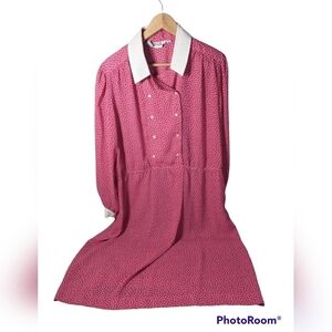Vintage Collared Double Breasted Pink Long sleeve Dress, size 18, retro